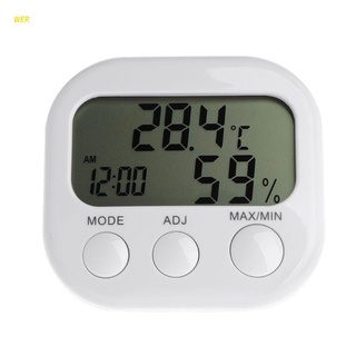 Wer Digital LCD termómetro medidor de humedad higrómetro Max Min reloj de temperatura del aire