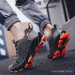 Los hombres zapatos para correr tendencia cómodo zapatos deportivos Casual zapatos de los hombres zapatos para correr hoja volando tejido ocio amortiguación de los hombres zapatillas de deporte de pescado escalas Kasut bilah rQgI