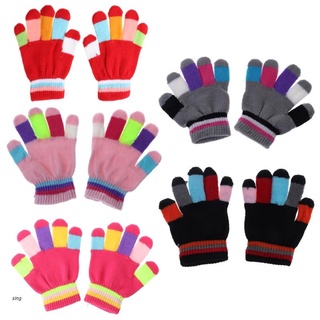 sing 1 par de guantes de niños de dedo completo caliente invierno niños colorido raya de punto niños niñas guante sólido multi color elástico