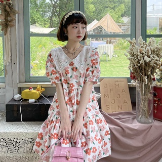 Verano 2021 nueva falda suave retro floral A-line vestido mujer burbuja manga dulce primer amor muñeca falda