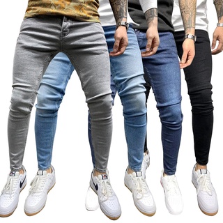 Winwinplus pantalones vaqueros ajustados casuales De color sólido para hombre (1)