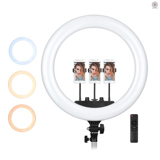 Rmf 18 pulgadas LED anillo de luz fotografía lámpara conjunto Bi-color 3200K-5600K paso regulable con 3 soportes de teléfono mando a distancia para transmisión en vivo/Selfie/maquillaje/retrato filmación (1)