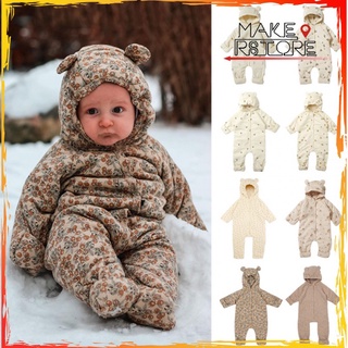 Nuevo invierno bebé niños grueso mameluco bebé niño niñas lindo impresión caliente algodón Outwear abrigo monos bebé moda con capucha