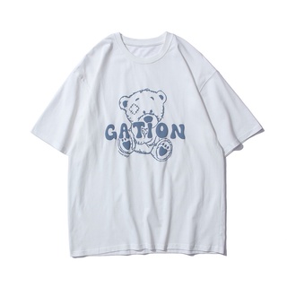 Retro suelto de gran tamaño oso impresión T-shirt de las mujeres de verano Unisex pareja de manga corta Top