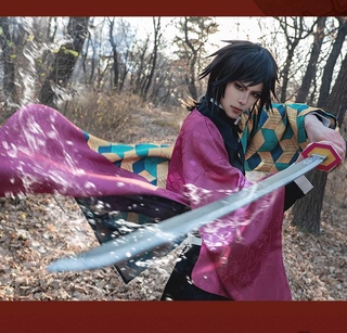anime demon slayer kimetsu no yaiba tomioka giyuu traje cosplay traje unisex peluca espada conjunto carácter desgaste (1)