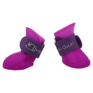 8x negro/púrpura S, zapatos de mascotas botines de goma perro botas de lluvia impermeable (7)