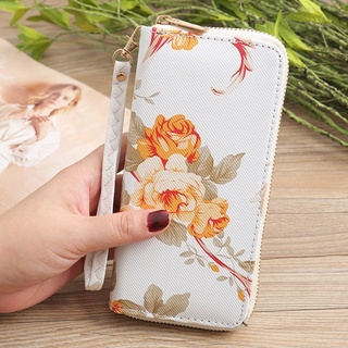 Women Fashion Floral Printed Double Zipper Clutch Bag Multi-card Wallet