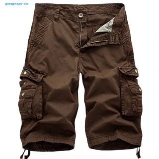 ygy_ casual hombres color sólido verano multi-bolsillos cargo pantalones cortos sueltos quinto pantalones (4)