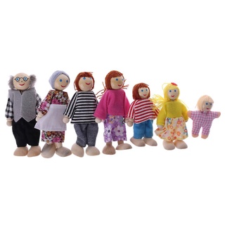 tr 7 unids/set happy house familia muñecas figuras de madera personajes vestidos niños niñas encantadores niños fingiendo juguetes