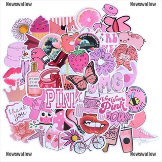 [nw] 50 pegatinas de dibujos animados para niñas rosadas, maleta de bricolaje, portátil, guitarra, bicicleta, coche, bicicletas, papel de dormir