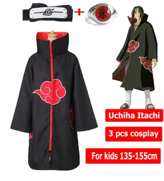 niños akatsuki capa capa naruto outwear cosplay uchiha itachi túnica rojo estilo nube cuello de pie sasuke