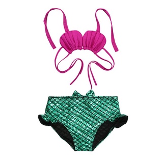 {Fa} conjunto de Bikini de cola de sirena para niñas, trajes de baño, traje de baño (2)