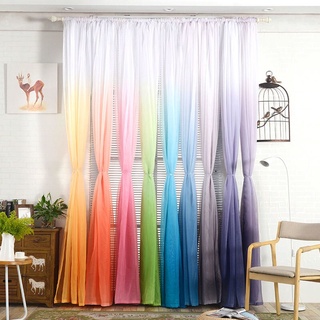 Cortinas de tul de Color degradado púrpura para sala de estar moderno dormitorio Organza gasa telas cortinas para cocina ventana paneles
