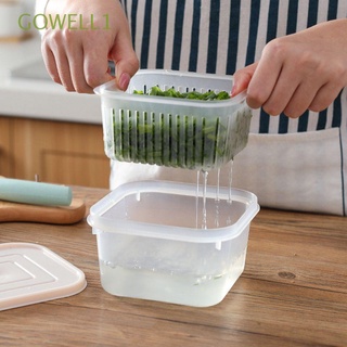 gowell1 caja transparente de mantenimiento fresco con filtro cesta de drenaje cesta de lavado de frutas verduras plástico caja de almacenamiento sellada gadget de cocina de doble capa contenedor de alimentos/multicolor