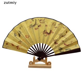 [zuy] 1 ventilador chino plegable patrón chino pintura de poliéster estilo al azar cqw