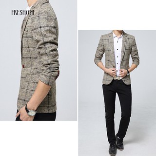 freshone hombres moda slim fit traje blazer abrigo chaqueta outwear top cuadrícula patrón (7)