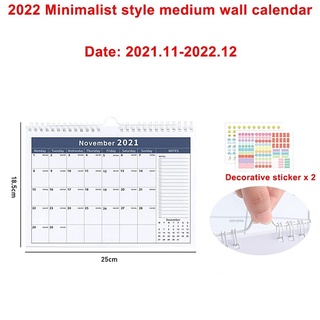 Calendario mensual de pared 2022-14, encuadernación de doble alambre, adecuado para colgar en la pared con oficina, aula escolar, hogar