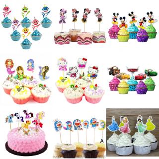 24 Piezas De Dibujos Animados De Mickey Minnie Princesa Vengadores Doraemon Kitty Cupcake Topper Cumpleaños Boda Fiesta Decoración Suministros