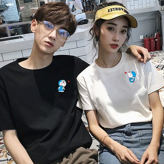 | Estación Tops 2020 verano pareja camiseta doraemon impresión suelta manga corta Baju camiseta mujeres hombre blusa Baju Baju latas