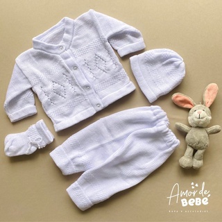 Conjunto 4 piezas unicolor para bebé recién nacido en lana antialérgica ropa ajuar mi primera muda