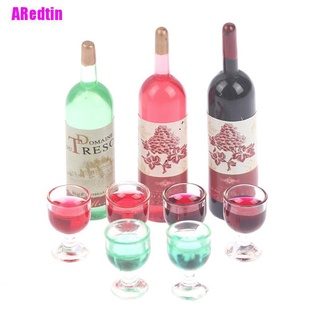 [ARedtin] 3 unids/set 1/12 casa de muñecas miniatura simulación botella de vino modelo de copa de vino juguetes
