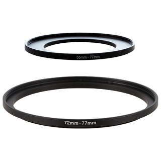 2 piezas de lente de cámara de paso hacia arriba filtro de metal negro adaptador anillo, 72 mm-77 mm y 55 mm-77 mm