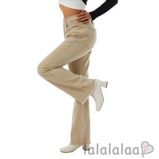 LAA7-Mujer Ancho Pierna Llamarada Jeans , Cintura Alta Color Sólido Suelto Denim Con Bolsillos (7)