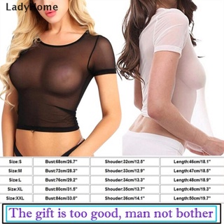 Mujer pura malla transparente manga corta Crop Tops Casual Cami camiseta blusa {bigsale} (1)