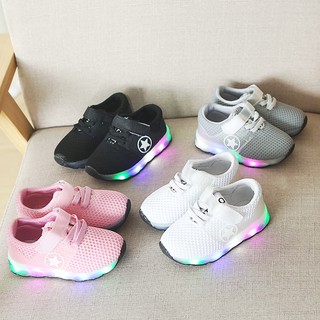 Superseller niños moda red transpirable luz LED correr zapatos deportivos