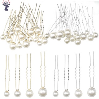 Pearl - horquillas en forma de U, diseño de perlas blancas, tamaño mixto, para fiesta, boda, dama de honor (oro, plata)
