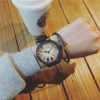 versión coreana de moda simple tendencia masculina y femenina estudiantes retro ulzzang atmósfera casual europea y americana super grande dial reloj