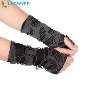 Lakamier - guantes de Halloween para fiestas, diseño de Cosplay, gótico, negro, sin dedos