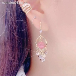 ✼[Ready] Opal earrings 2021 new Korean temperament super flashing spiral rhinestone tassel earrings ear hook earrings women
