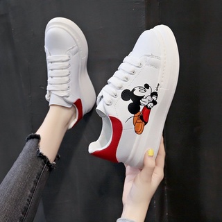 💖✨Ready Stock✨💎Primavera y otoño nuevo Mickey zapatos blancos zapatos de tabla de las mujeres de moda Red Red roja plataforma Mickey Mouse zapatillas de mujer