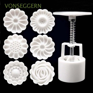 VONSEGGERN 3D Mooncake Mold Traditional festival Pastry Mould Fondant Mould Mid-Autumn Festival Accessories Flower Shaped Cake Decorating Tools 1 Barrel 6 Stamps Set Chinese style Baking Tool/Multicolor