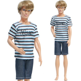 Camiseta de rayas con pantalón corto/accesorios Para Ken Doll (6)