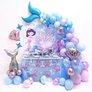 87 piezas Pack de globos de sirena guirnalda arco sirena tema fiesta de cumpleaños decoraciones suministros