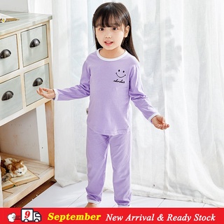Nuevo pijama conjunto Baju Tidur bebé niña Simple manga larga camisón impresión sonriente impresión O-cuello pijamas transpirable chica algodón dormir ropa
