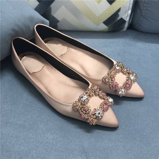 Tamaño 35-44 mujeres más el tamaño de zapatos planos de moda de satén salvaje diamantes de imitación punta zapatos planos de dama de honor zapatos planos zapatos de boda