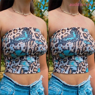 ORIUM Women Boho Butterfly Leopard Print Crop Tube Top Sexy Strapless Wrapped Chest Bandeau Harajuku Bustier Summer Clubwear