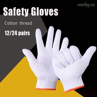 OVERLEY 12/24 Pairs Garden Supplies Cotton thread Work Glove Safety Gloves Grip Nylon White Wear-resistant Workplace Builders Protection