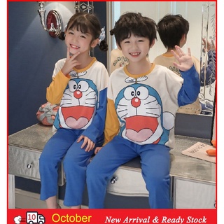 Los niños Pijamas Baju Tidur Kanak Kanak estilo japonés de manga larga ropa de sueño impreso O-cuello Pijamas ligero Unisex para niñas y niños grandes de algodón Nighty (1)