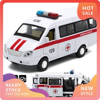 yx-mo 1/32 diecast ambulancia waggon coche camión tire hacia atrás modelo con sonido led juguete de niños