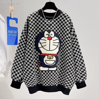 suéter al por mayor suéter blanco✐♠♗Otoño e invierno nuevo estilo más el tamaño 200 catties fat mm bordado Doraemon suéter mujeres más terciopelo acolchado tablero de cuadros a cuadros
