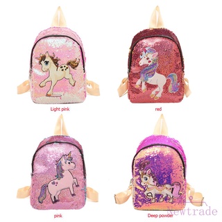 Bolsas de lentejuelas niños mochila de dibujos animados lindo caballo niños niñas escuela bolso de hombro