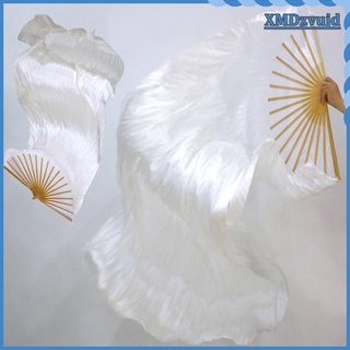 2pack danza del vientre largo de seda ventilador velo chino folk arte escenario danza props blanco (1)