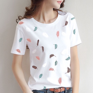 peinado de algodón de manga corta impreso t-shirt mujeres s verano 2021 nuevo estilo coreano salvaje suelto floral media manga superior ropa