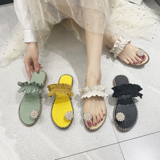 mujeres niñas perla plana estilo bohemio casual sandalias zapatillas zapatos de playa