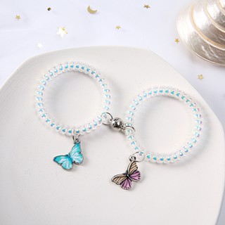 Perla flor pop cristal gradiente mariposa forma amantes pulsera imán atraer novia anillo de pelo (4)