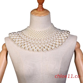 chloe11 vestido de novia declaración decorativo collar en forma de fanático irregular perla imitación abalorios babero gargantilla collar joyería chal